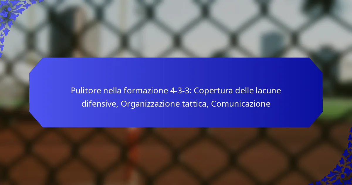 Pulitore nella formazione 4-3-3: Copertura delle lacune difensive, Organizzazione tattica, Comunicazione